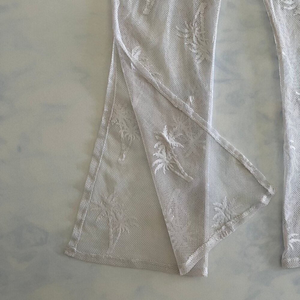 Miken Swim White Mesh Palm Tree Drawstring Coverup Pants - Picture 3 of 6